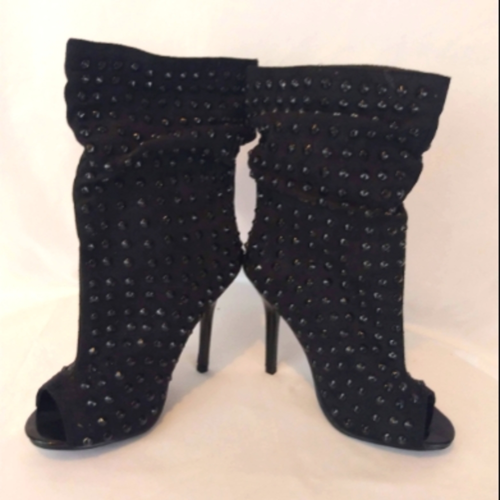 Dots Black Beaded Ruching Heel Boot